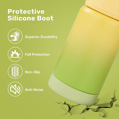 12 Oz Water Bottle, Kids Water Bottles for School, Toddler Cup with Straw & Handle, 304 Stainless Steel Insulated Water Bottle, Non-Slip Silicone Base, BPA Free, Gradient Yellow