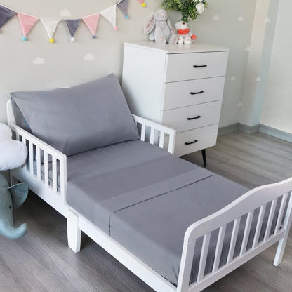 3-Piece Toddler Sheet Set Microfiber, Toddler Bedding Set Includes Crib Mattress Sheet, Flat Sheet and Envelope Pillowcase, Silky Soft, Breathable and Lightweight, Grey