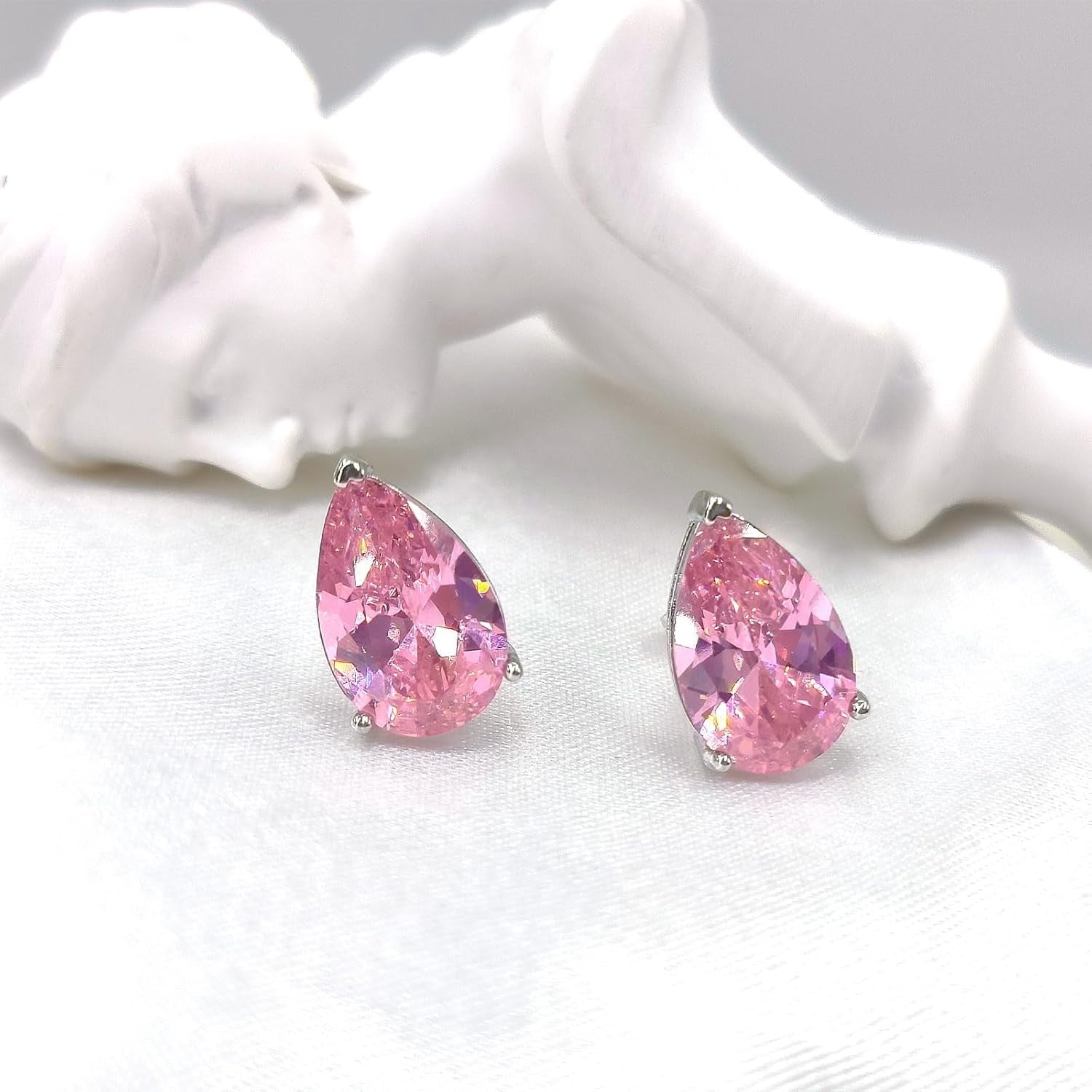 Gem Stone 925 Sterling Silver Gemstone Birthstone Pear Shape Stud Earrings Christmas Birthday Jewelry Gift for Mom Wife Daughter Grandma