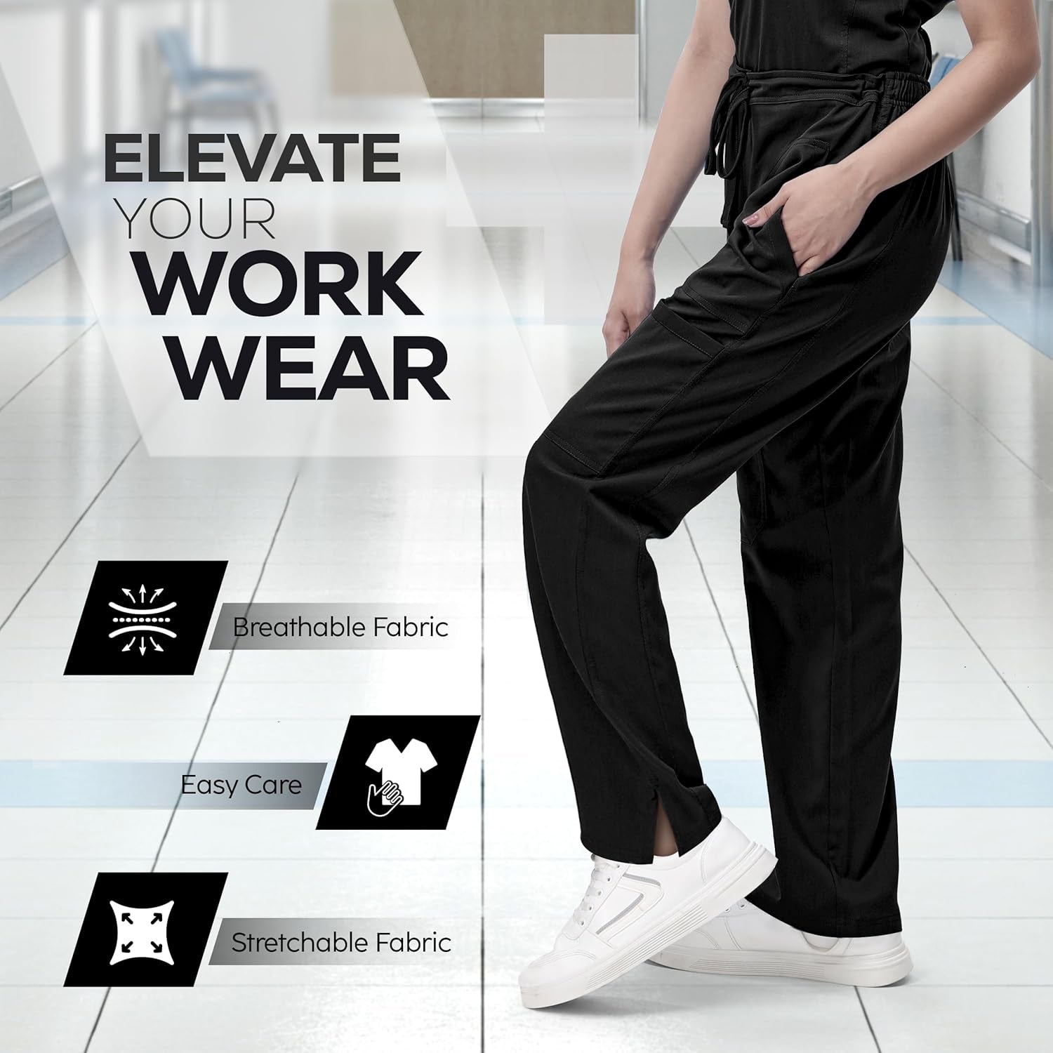 Scrub Pants for Women, Loose Fit, Drawstring, Soft Stretch