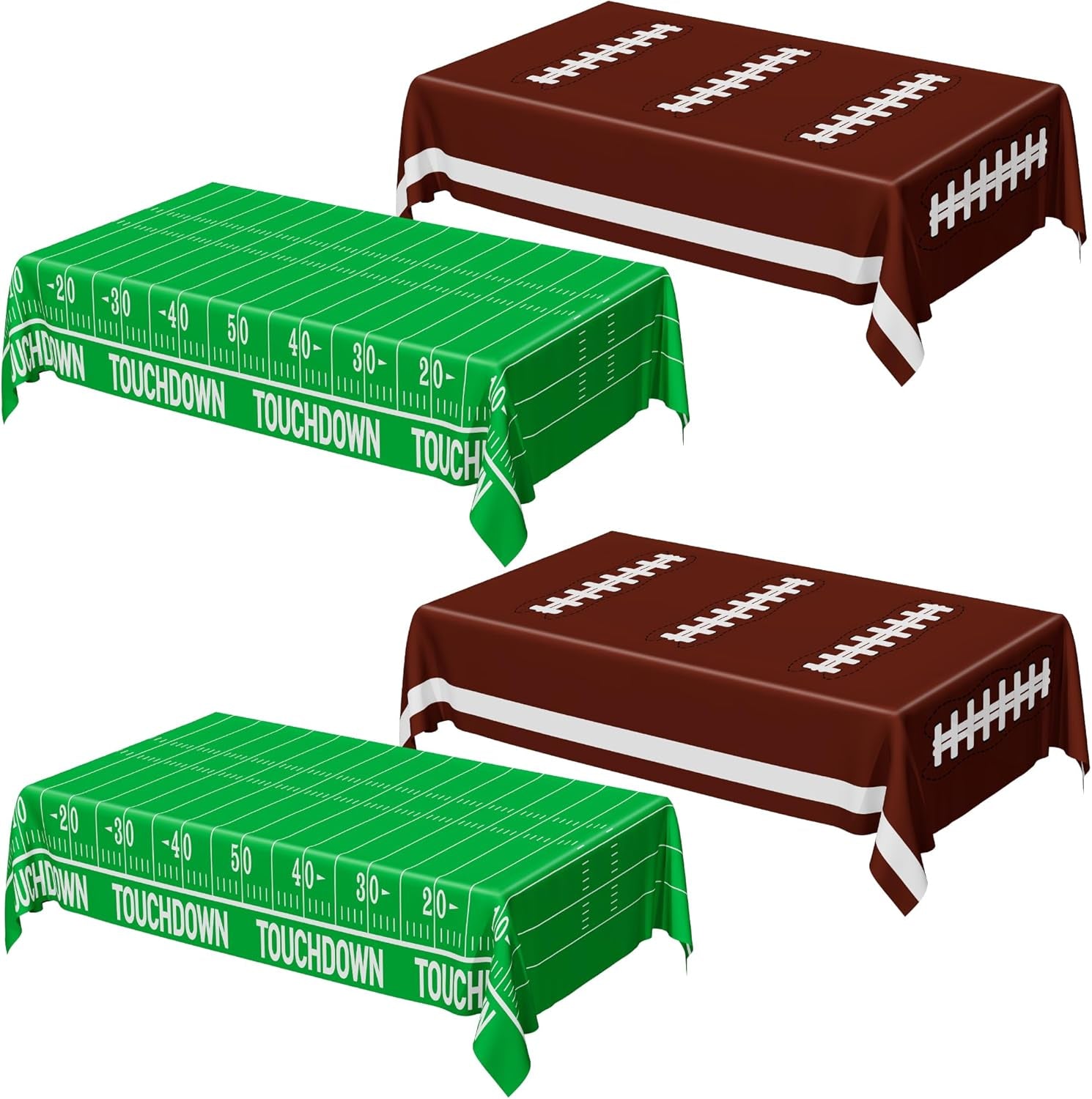 Football Party Supplies, Disposable Football Tablecloth, 4 PCS Table Cloth with 2 Styles, Touchdown Theme Tablecloths, Plastic Table Runner for Game Day Party Decorations
