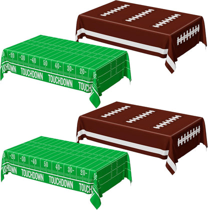 Football Party Supplies, Disposable Football Tablecloth, 4 PCS Table Cloth with 2 Styles, Touchdown Theme Tablecloths, Plastic Table Runner for Game Day Party Decorations