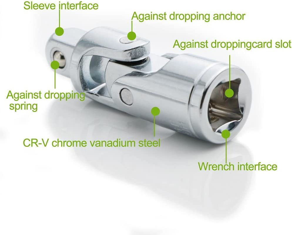 Universal Joint Set, Joint Adapter Ratchet Socket, Universal Sleeve Manual Tool Designed for All the Hexagonal Side Handle, 1/4-Inch, 3/8-Inch, 1/2-Inch Drive Set, 3-Piece, Chrome Vanadium Steel