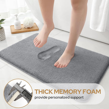 Upgraded Bathroom Rugs Sets 3 Piece, Extra Thick Absorbent Soft Memory Foam, Washable Toilet Bath Mat (Grey,17"X24"+20"X32"+U Shape 20"X24")