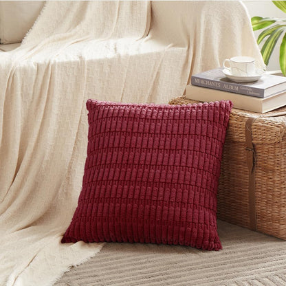 2 Packs Christmas Wine Red Decorative Throw Pillow Covers 18X18 Inch for Living Room Couch Bed Sofa, Modern Farmhouse Boho Home Decor, Soft Corduroy Burgundy Square Cushion Case 45X45 Cm