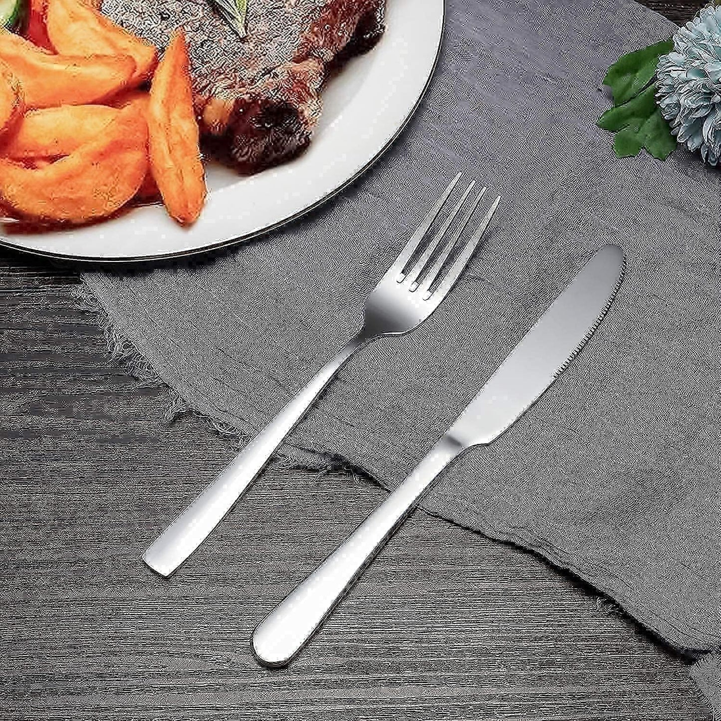 Dinner Forks Bundle,16 Pcs 8" Stainless Steel Silverware Forks with round Handle & 16 Pcs 8" Stainless Steel Fork with Square Handle,Mirror Finish & Dishwasher Safe,Use for Home,Kitchen or Restaurant