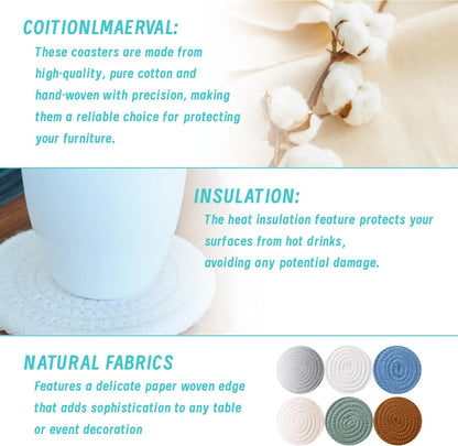 Coaster for Drink, Beer, Coffee, Cotton Coaster Set of 6 for Kinds Cups, Home Kitchen Table Decor Essentials Bar Accessories House Warming Gifts