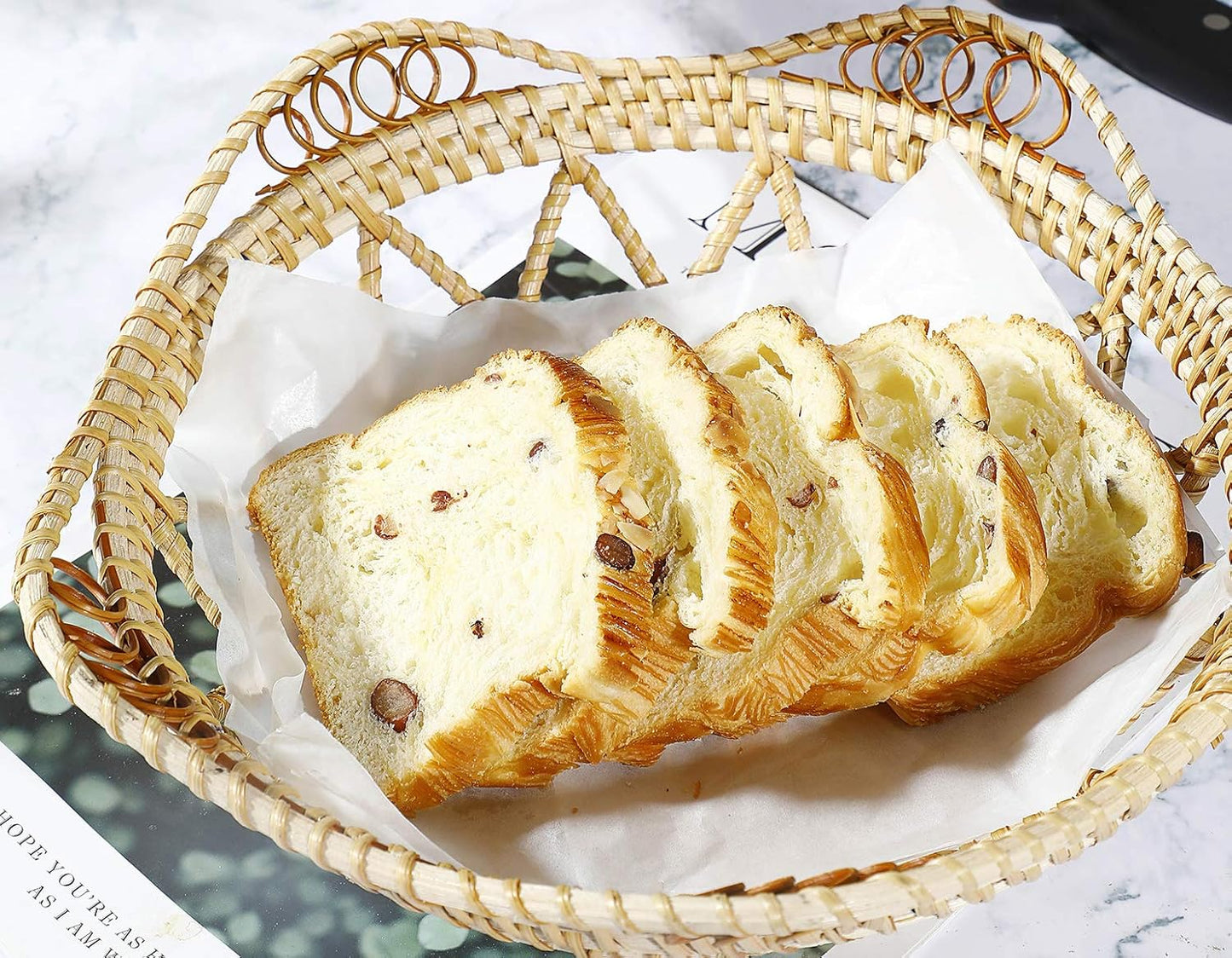 Woven Bread Baskets for Serving Rattan Tray for Fruit Food Kitchen Taptop Natural (10.6Inch D X 3.5Inch H)