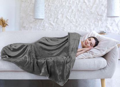 Fleece Blanket Queen Size Grey 300GSM Luxury Anti-Static Fuzzy Soft Microfiber Bed Blanket (90X90 Inch)