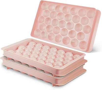 2 Pack Ice Cube Trays for Freezer, Ice Ball Maker Mold Mini Circle round Ice Cube Mold with Lid 1.2In X 66PCS for Cocktail Whiskey Tea Coffee