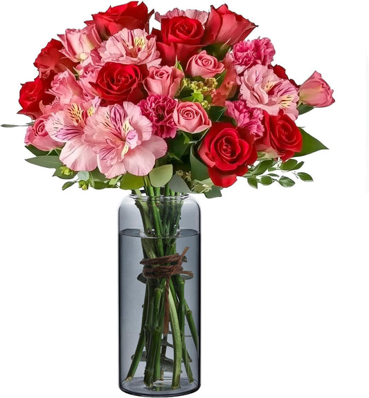 Glass Flower Vase, 8 Inch Tall Bud Vases, Home Decor Vases for Centerpiece for Living Room and Bedroom, Decorative Vases for Wedding, Valentines' Day, Mother'S Day (Grey)