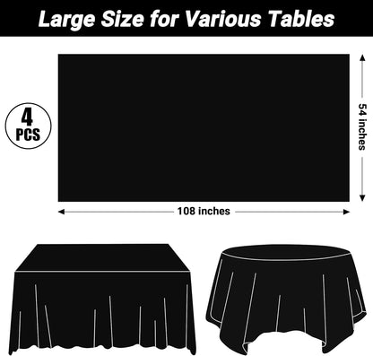 4 PCS Picnic Table Cover with Bench Covers, Black Plastic Table Cloths, 54 X 108 in Disposable Waterproof Rectangle Table Covers for Camping Birthdays Weddings Parties Christmas