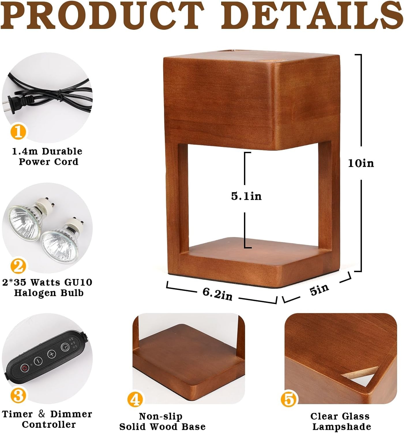 Candle Warmer Lamp Wood with Timer, Dimmable Electric Candle Lamp Warmer for Jar Candles, 2*35 Watt Bulb, Birthday Gifts for Women, Gifts for Mom, Decorative Wooden Candle Lamp for Bedroom Home Decor