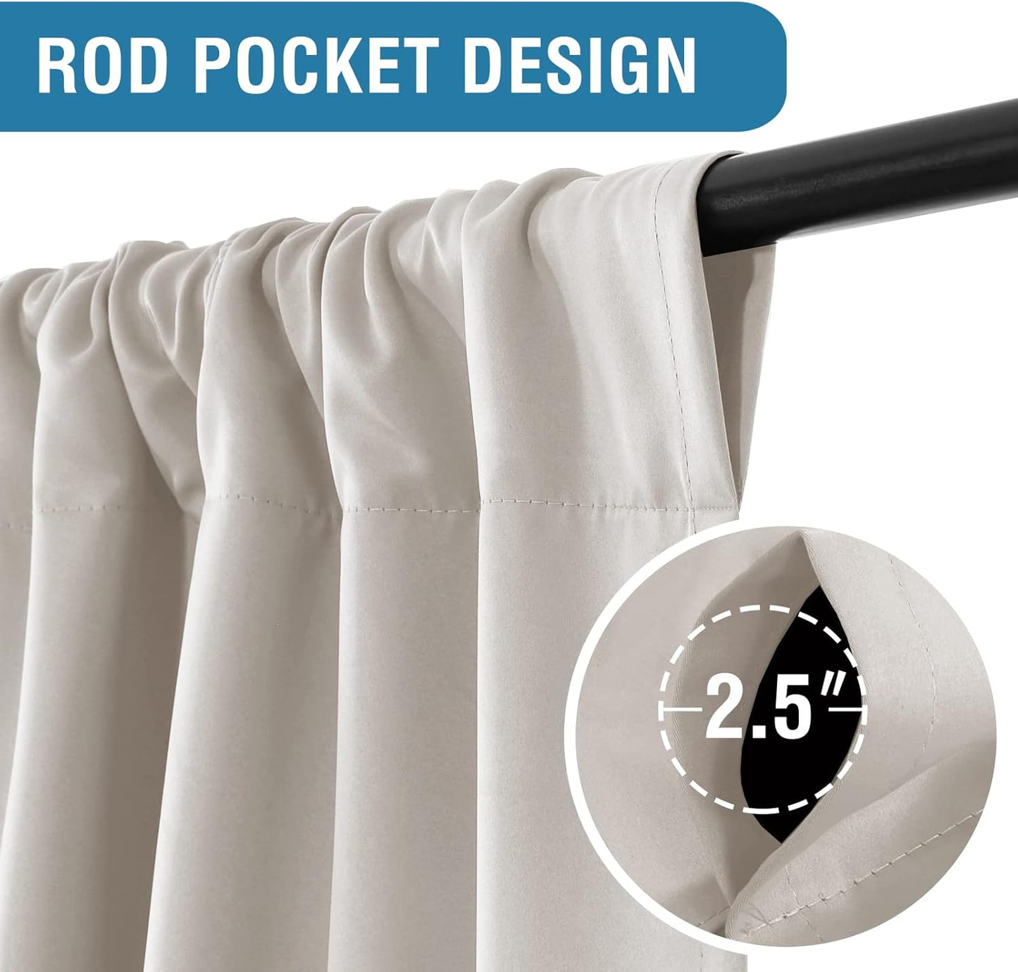 100% Blackout Tie up Curtains for Bathroom Window Thermal Insulated Small Curtains 45 Inches Long Rod Pocket Balloon Shades with Black Liner, Pumice Stone