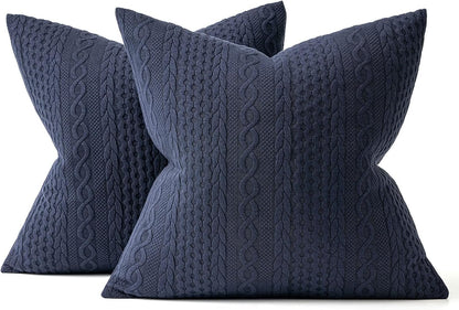 Decorative Throw Pillow Covers Set of 2 Super Soft Modern Stretchy Embossed Patterned Cushion Covers for Farmhouse Couch Sofa Livingroom Bed,Navy Blue 18X18 Inch
