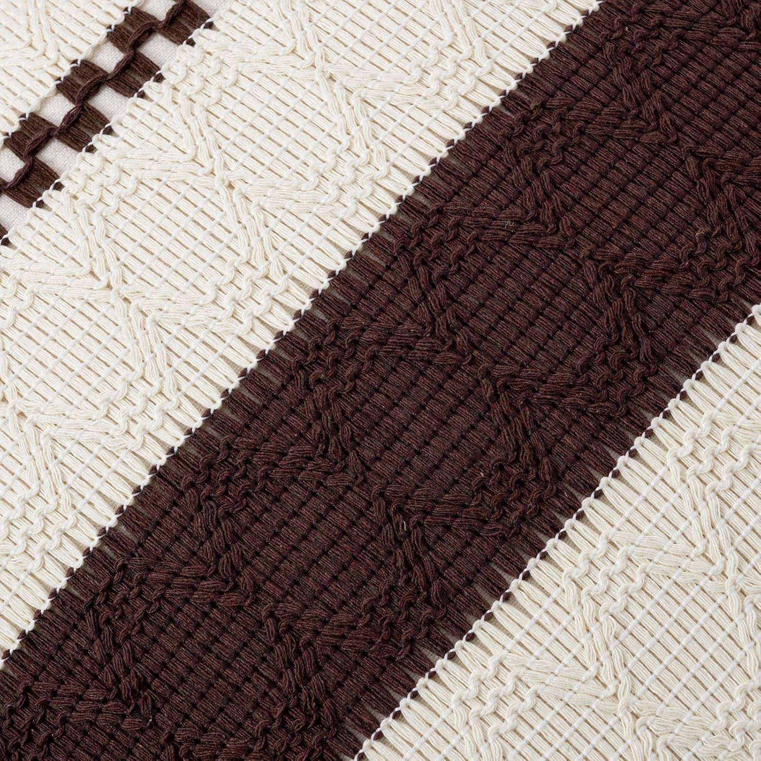 Set of 2 Boho Brown Decorative Throw Pillow Cover 18X18 Inch for Couch Bed Sofa, Aesthetic Modern Organic Farmhouse Home Decor, Soft Cotton Cute Accent Macrame Woven Cushion Case