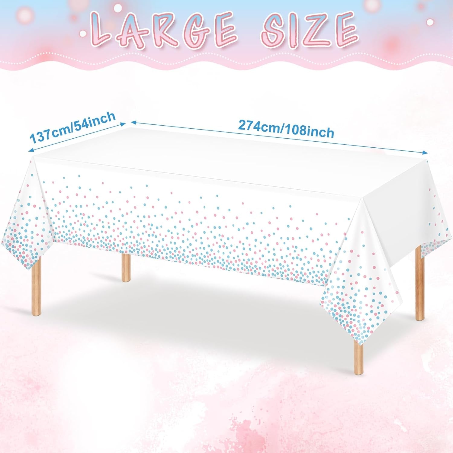 3Pack White and Pink Blue Plastic Tablecloth, White Disposable Table Cloth for Rectangle Tables, Pink Blue Stamping Dot White Tablecloth for Gender Reveal Baby Shower Birthday Party Supplies, 54"X108"