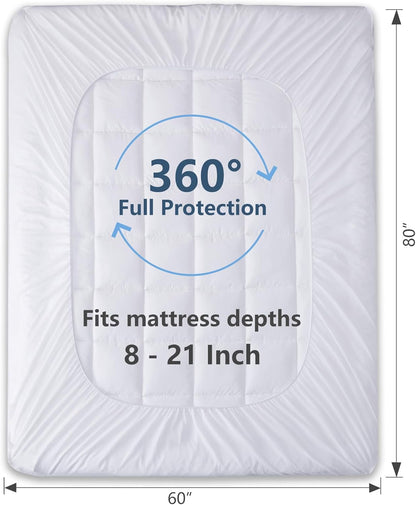 Queen Size Mattress Pad Pillow Top Cotton Cooling Mattress Topper 8-21" Deep Pocket Mattress Cover Quilted Fitted Cooling 450GSM Mattress Protector (60X80 Inch,White)