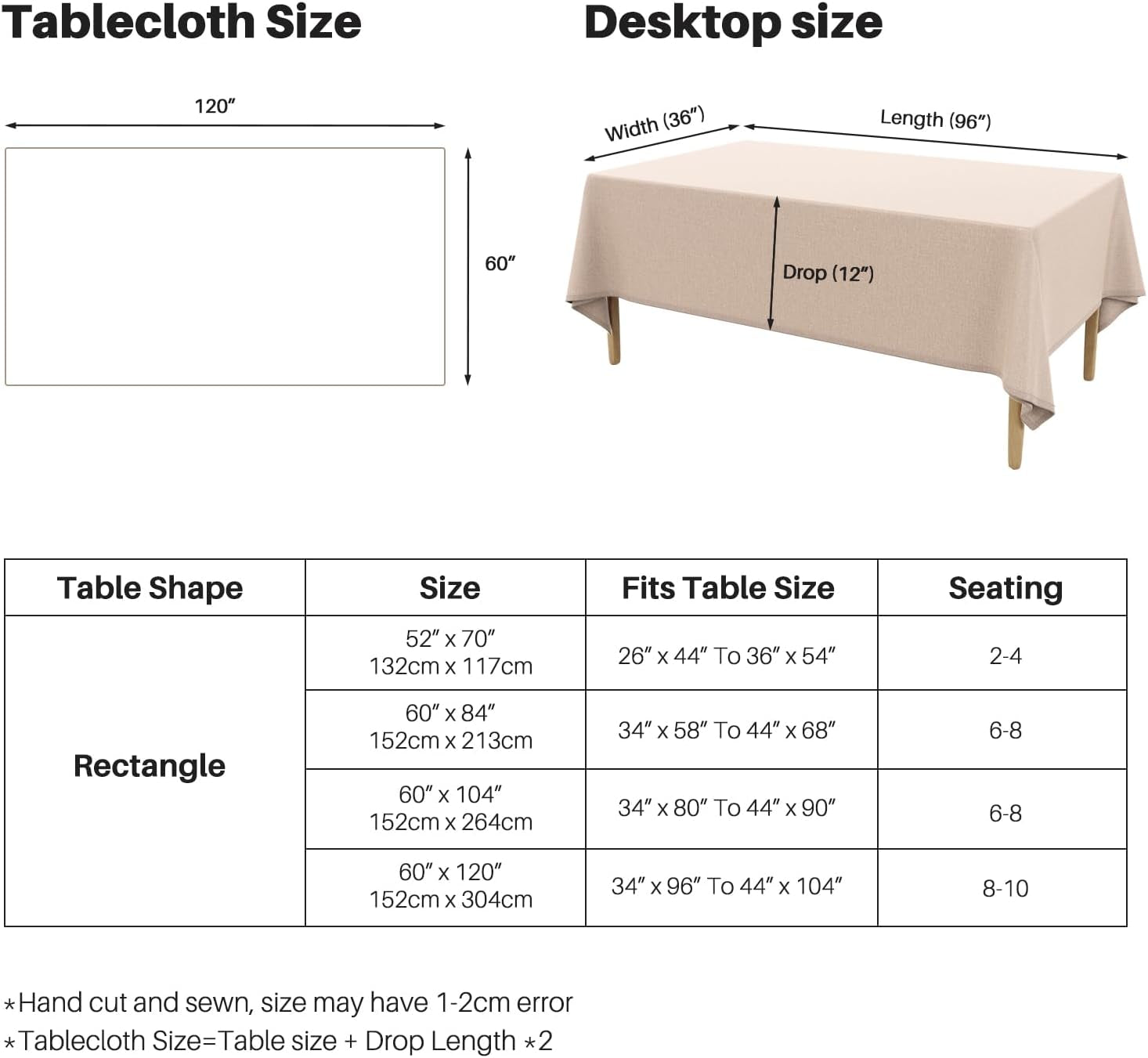 Textured Linen Table Cloth for Rectangle Tables - Khaki Tablecloths Rectangular Waterproof Wrinkle Free Wipeable Dining Table Cover for Spring Wedding Birthday Kitchen Decor, 52 X 70 Inch