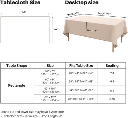 Textured Linen Table Cloth for Rectangle Tables - Khaki Tablecloths Rectangular Waterproof Wrinkle Free Wipeable Dining Table Cover for Spring Wedding Birthday Kitchen Decor, 52 X 70 Inch