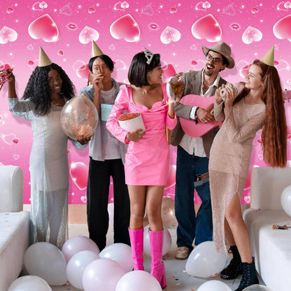 Set of 2 Pink Plastic Tablecloths, 54x108 inches with Dreamy Pink Hearts - Disposable Waterproof Decorations for Galentine's Day, Romantic Weddings, Anniversaries, and Engagements