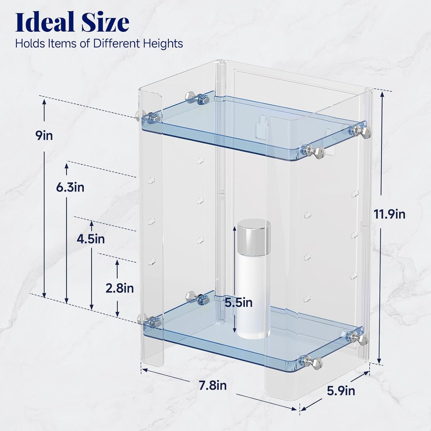 Bathroom Countertop Organizer, 2 Tier Adjustable Corner Makeup & Skincare Organizer with Protective Guard Rail, Transparent Design for Vanity, Bathroom Counter, Ideal for Girls