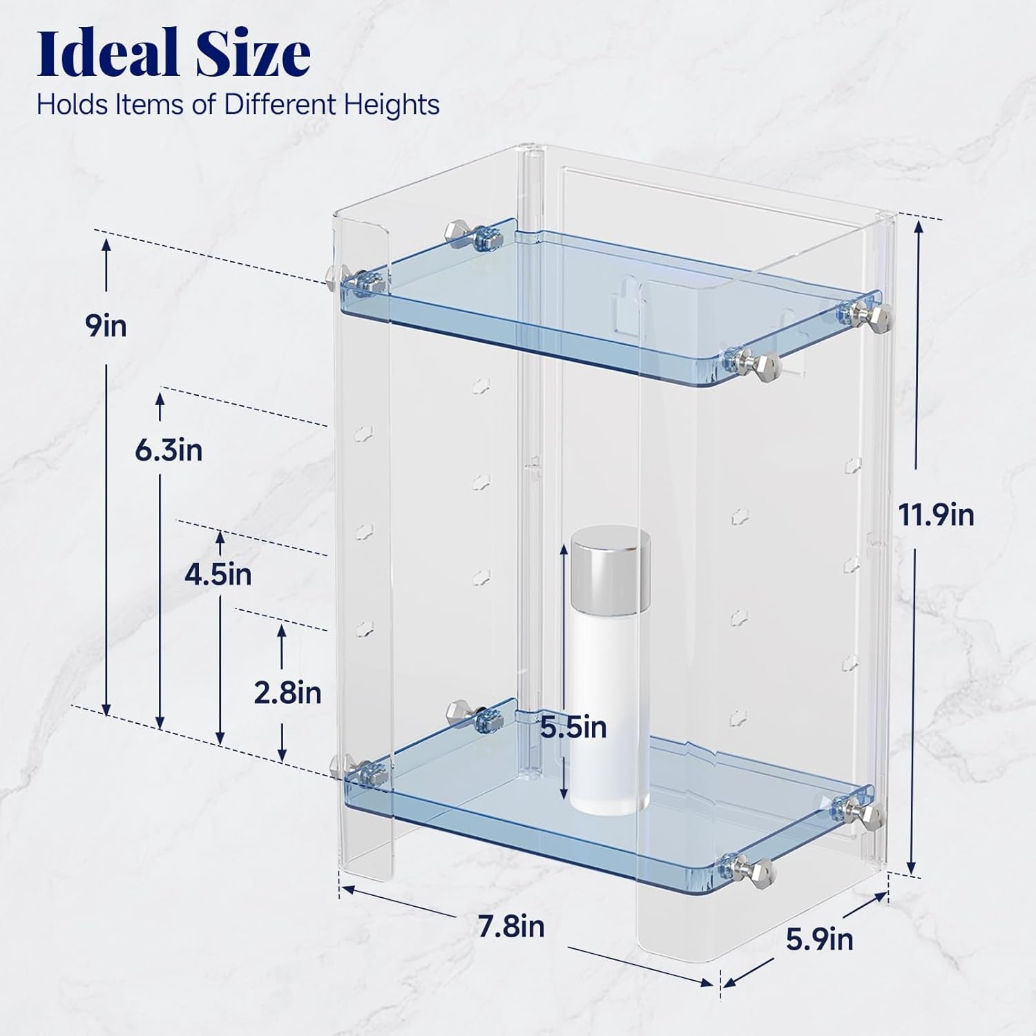 Bathroom Countertop Organizer, 2 Tier Adjustable Corner Makeup & Skincare Organizer with Protective Guard Rail, Transparent Design for Vanity, Bathroom Counter, Ideal for Girls