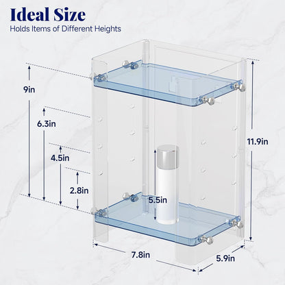 Bathroom Countertop Organizer, 2 Tier Adjustable Corner Makeup & Skincare Organizer with Protective Guard Rail, Transparent Design for Vanity, Bathroom Counter, Ideal for Girls