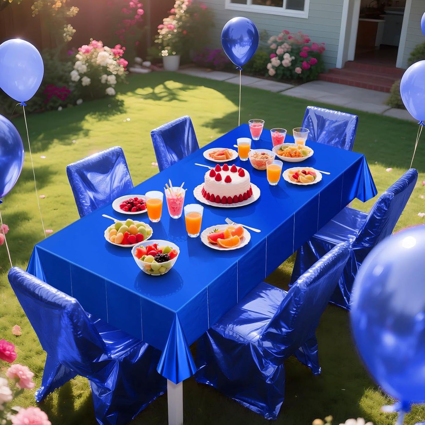 Set of 2 Lake Blue Plastic Tablecloths - Elegant Metallic Matte Finish, 40" x 108" - Ideal for Baby Showers, Christmas, Winter Celebrations, Birthday Parties, Weddings, and Graduation Decorations