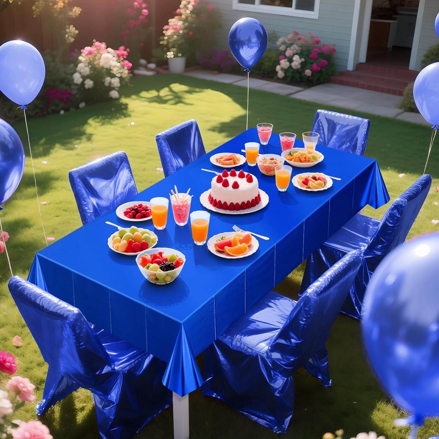 Set of 2 Lake Blue Plastic Tablecloths - Elegant Metallic Matte Finish, 40" x 108" - Ideal for Baby Showers, Christmas, Winter Celebrations, Birthday Parties, Weddings, and Graduation Decorations