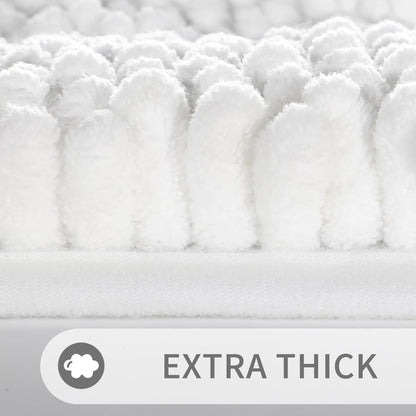 Bathroom Rug Mat 24 X 17, Non Slip and Super Absorbent Bath Mat,Machine Washable Quick Dry,Ultra Plush Chenille Shower Rugs for Bathroom Floor Sink Tub and Shower Outside,White