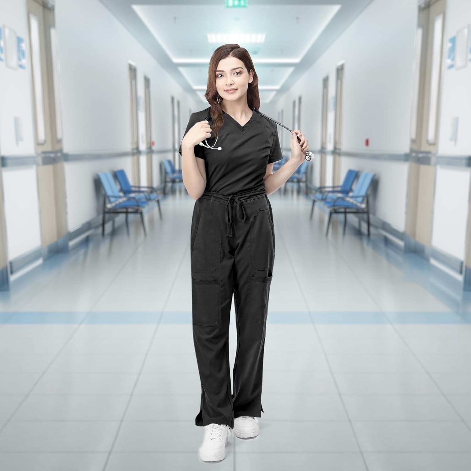 Scrub Tops for Women Soft Stretch V-Neck Medical Scrub Top with Pockets