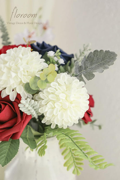 25-Piece Ivory Foam Artificial Dahlia Flowers - Realistic Fake Roses with Stems for DIY Wedding Bouquets, Bridal Shower Centerpieces, Floral Arrangements, and Home Decoration