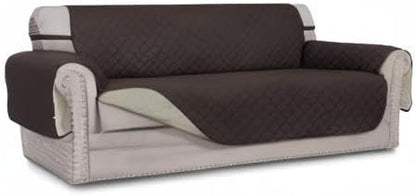 Reversible Couch Cover for 3 Cushion Couch Sofa Cover for Dogs Water Resistant Furniture Protector Cover with Foam Sticks Elastic Straps for Pet Cat (Sofa, Chocolate/Beige)
