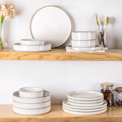 Ceramic Dinnerware Set for Four - 12 Piece Stoneware Collection with Reactive Glaze, Scratch Resistant, Dishwasher and Microwave Safe, Pearl White