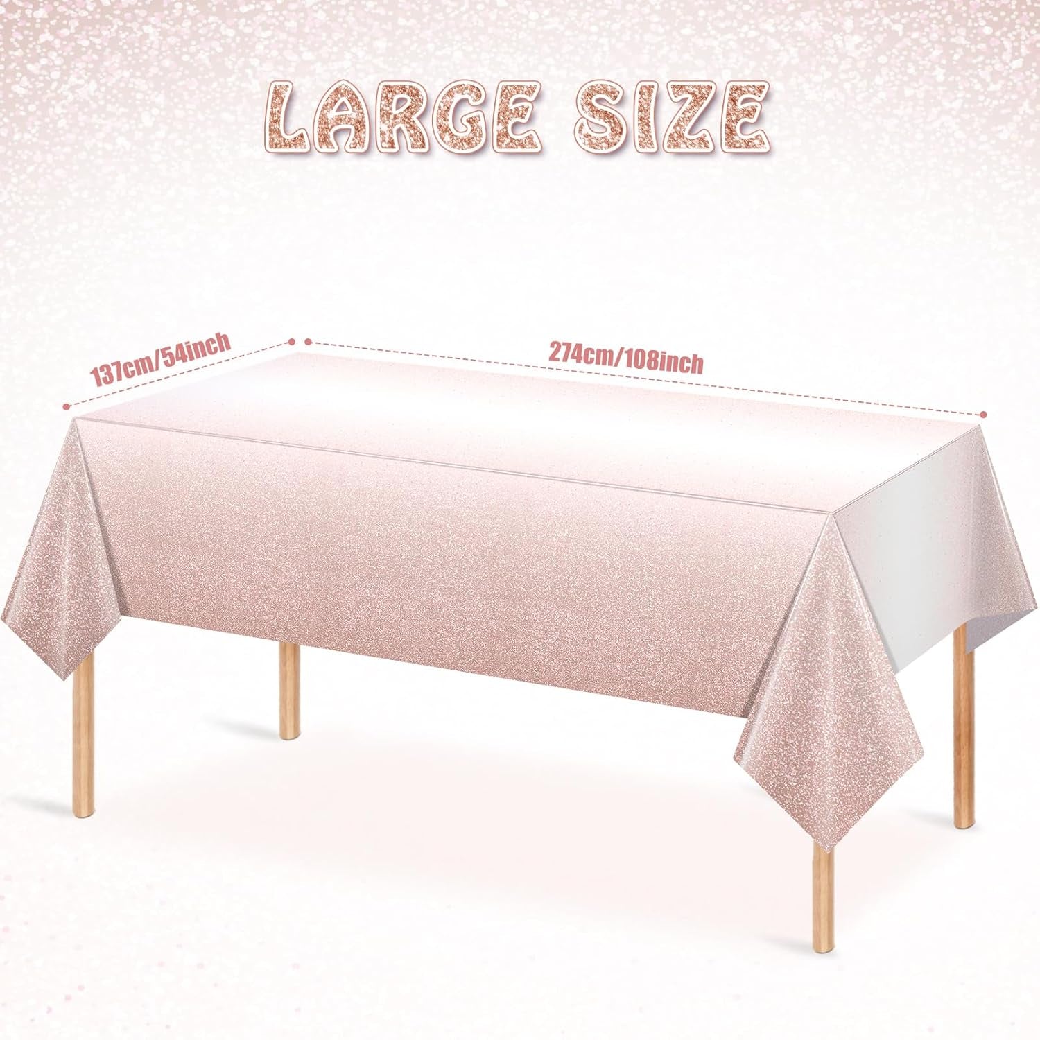 1 Pack Ombre Rose Gold Plastic Tablecloth for Parties, Gradient Pastel Rose Gold Disposable Tablecloths for Rectangle Tables, Light Pink Sprinkle Table Cover for Wedding Birthday Party, 54 X 108 Inch