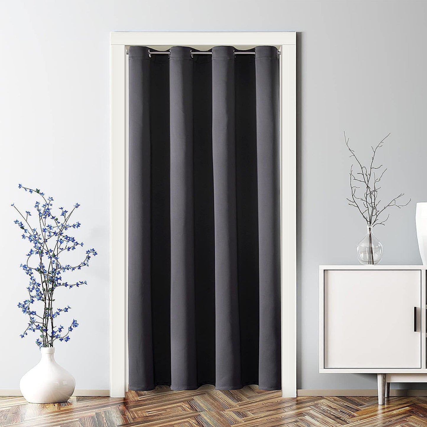 Blackout Door Curtains for Doorway Privacy, Grommet Closet Curtains for Bedroom Closet Door, Thermal Insulated Temporary Doorway Cover Room Divider Drapes (1 Panel, Dark Grey, 34 X 80 Inch)