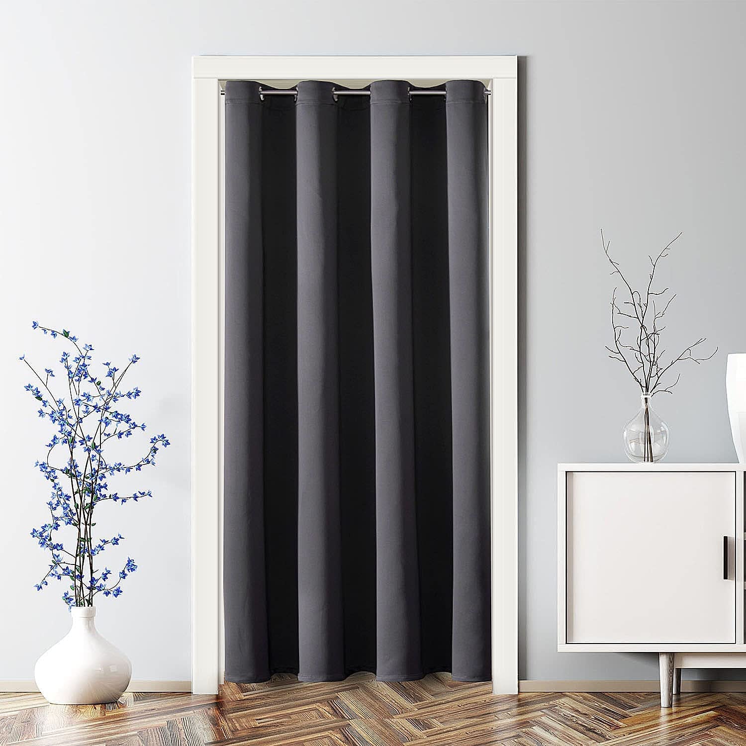 Blackout Door Curtains for Doorway Privacy, Grommet Closet Curtains for Bedroom Closet Door, Thermal Insulated Temporary Doorway Cover Room Divider Drapes (1 Panel, Dark Grey, 34 X 80 Inch)