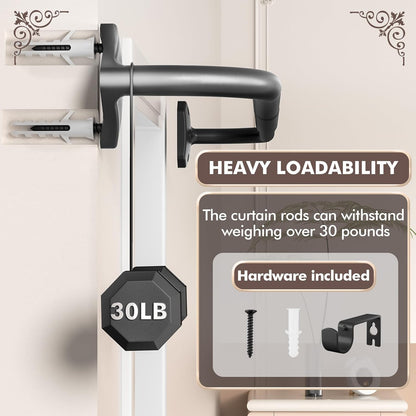 Curtain Rods, No Rust Adjustable Blackout Drapery Rods, 5/8 Inch Diameter Wrap around Curtain Pole for Windows, Ideal for Bedroom, Outdoor (28-48 Inch, Black)