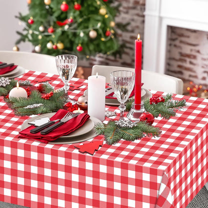 2 Pack Red Gingham Tablecloth Rectangular Red and White Checkered Tablecloths Disposable Plastic Red Plaid Table Cover for Parties, Christmas, Outdoor Picnic, Birthday, Wedding, Camping 54 × 108