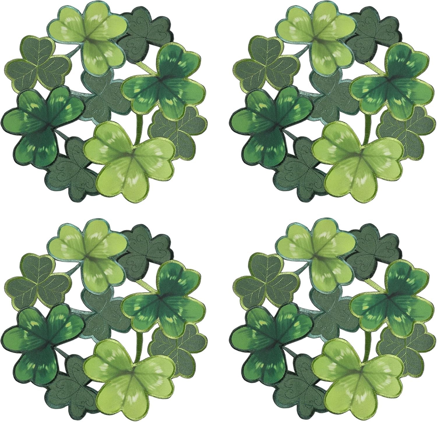 St. Patrick'S Day Placemats Set of 4, round Placemats Applique Embroidered Cutwork Spring Placemats with Irish Clover for Dining Irish Shamrock Spring Festival Tabletop Decor (15"RD, 4Pcs)