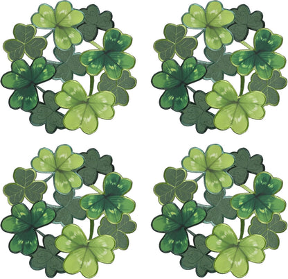 St. Patrick'S Day Placemats Set of 4, round Placemats Applique Embroidered Cutwork Spring Placemats with Irish Clover for Dining Irish Shamrock Spring Festival Tabletop Decor (15"RD, 4Pcs)