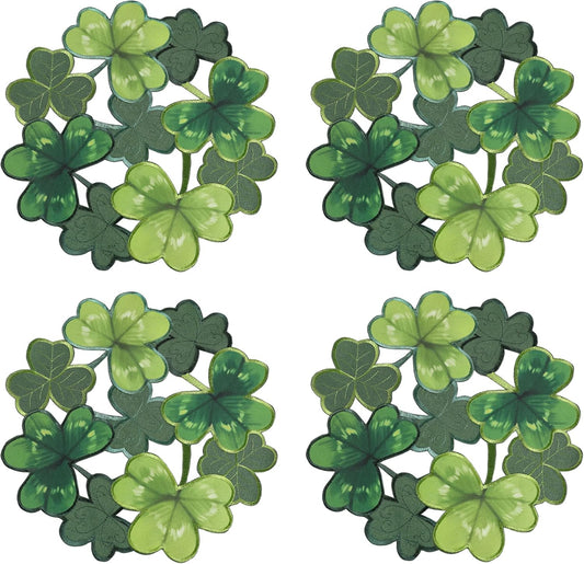 St. Patrick'S Day Placemats Set of 4, round Placemats Applique Embroidered Cutwork Spring Placemats with Irish Clover for Dining Irish Shamrock Spring Festival Tabletop Decor (15"RD, 4Pcs)