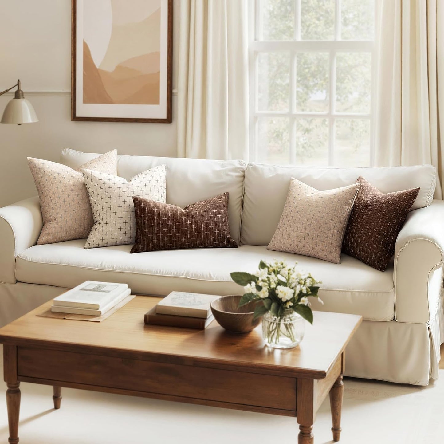 Pack of 2 Decorative Burlap Linen Christmas Throw Pillow Covers Modern Farmhouse Pillowcases Rustic Woven Textured Cushion Cover for Sofa Couch Bed 18X18 Inch Beige