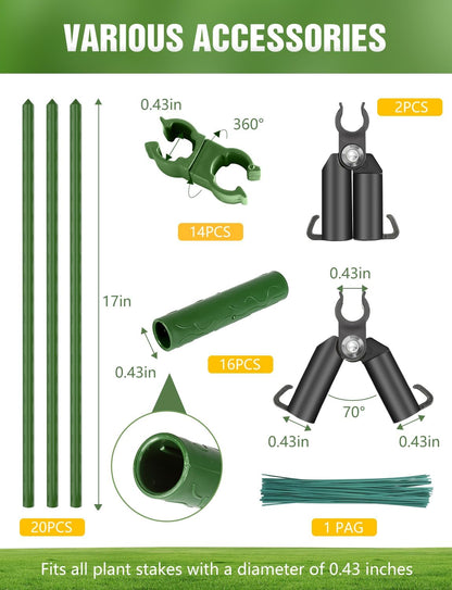 20 Pack 17 in Modular Garden Trellis Kit Cucumber Trellis, DIY 4Ft 5Ft 6Ft 7Ft 8Ft Tomato Stakes, Garden Plant Stakes, Versatile Ues for Supporting Tomatos Grapes Outdoor Plants