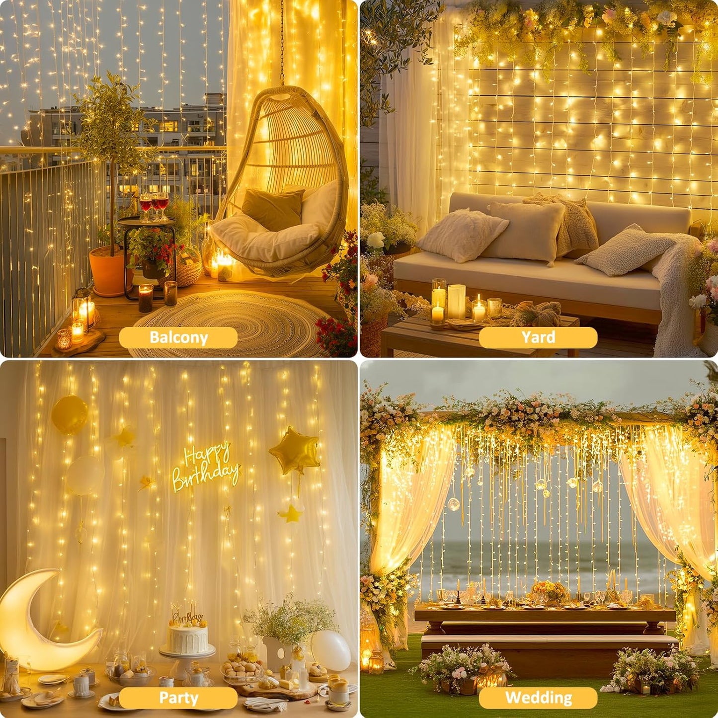 200 LED Curtain Lights for Bedroom, Warm White Hanging Curtain String Lights Indoor, USB Plug in Dorm Twinkle Lights with Remote for Wall Backdrop Wedding Birthday Party Decor, 6.5Ft X 6.5Ft
