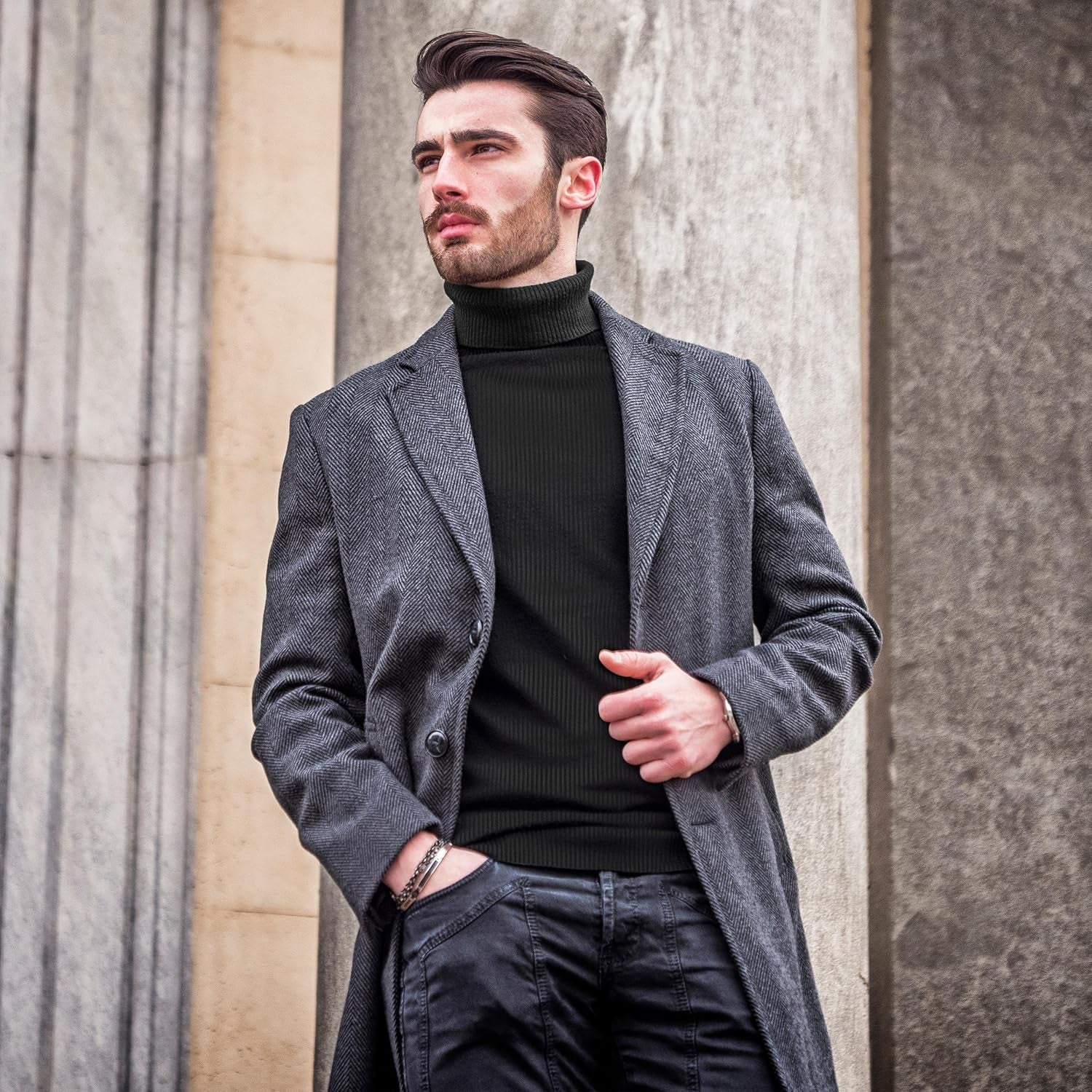 Men'S Ribbed Turtleneck Slim Fit Pullover Casual Long Sleeves Basic Top