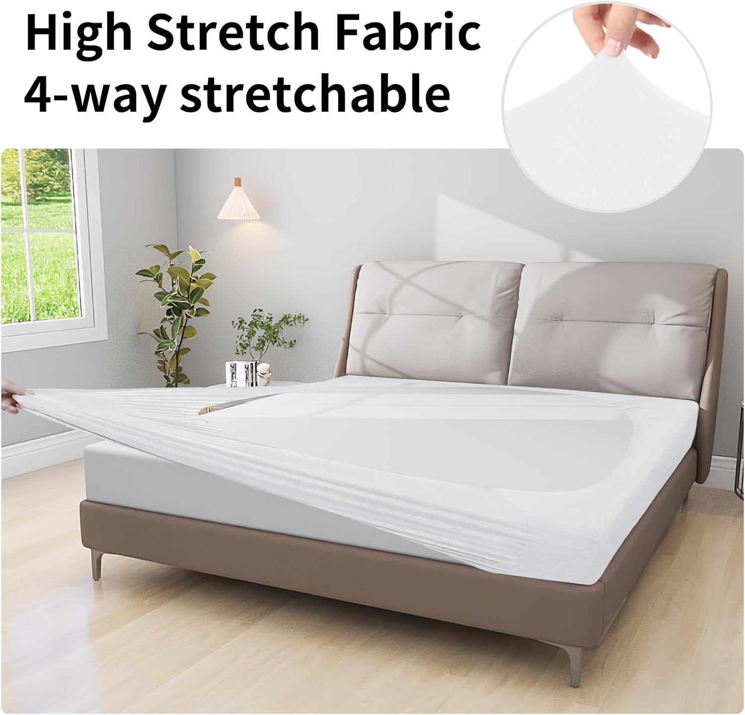 Box Spring Cover Queen Size, 4 Way Stretch Smooth and Elastic Wrap around Band 4 Sides Bed Skirt, White