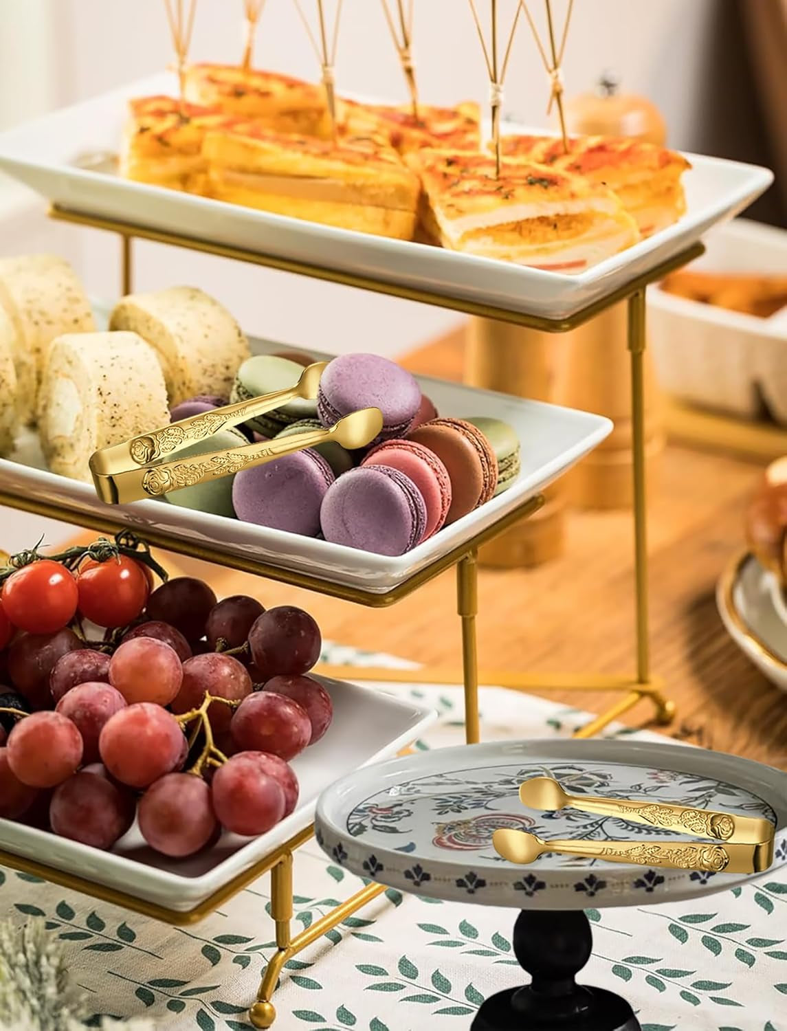 6PCS Mini Serving Tongs 5-Inch Small Rose Sugar Cube Appetizer Tongs, Tiny Metal Tong for Tea Party, Coffee Bar, Desserts (Gold)