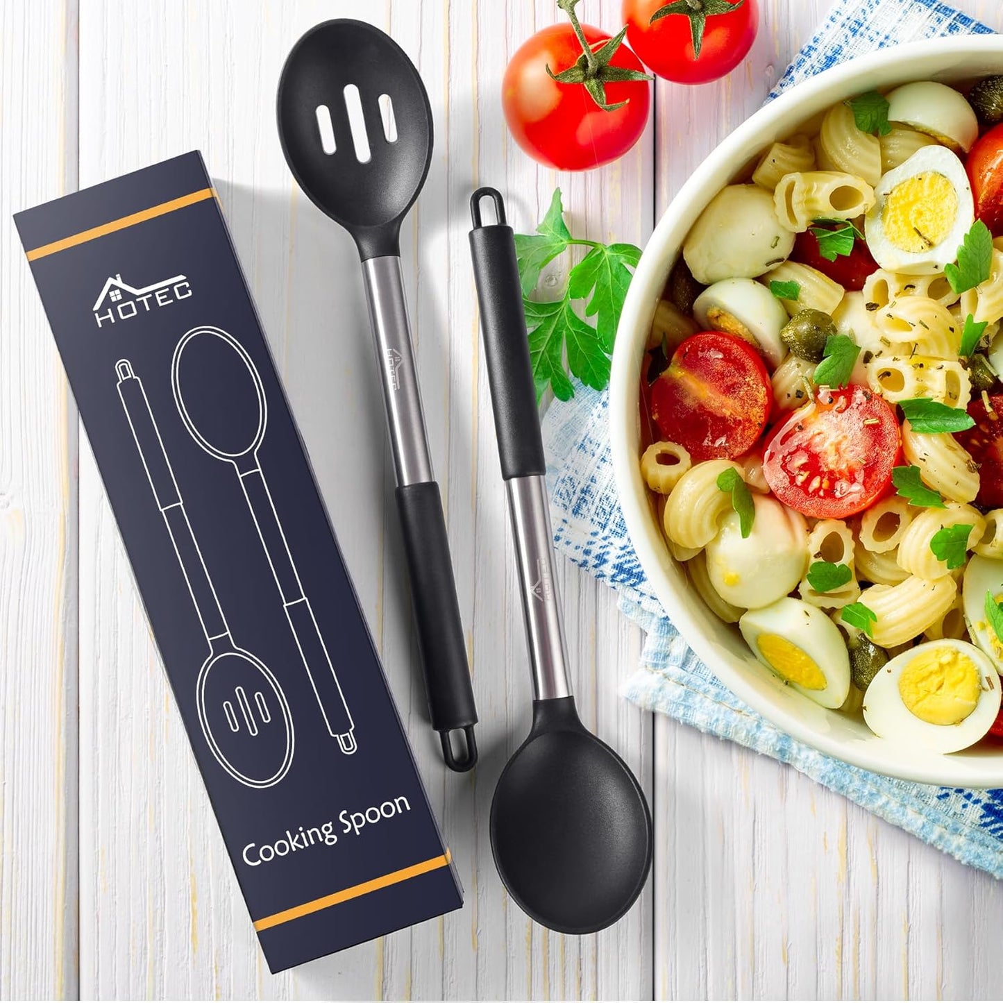 446°F Heat Resistant Large Silicone Cooking Spoon, BPA Free Solid Slotted Spoons, Nonstick Kitchen Cookware Utensils, Mixing, Serving, Stiring Large Spoons, Black